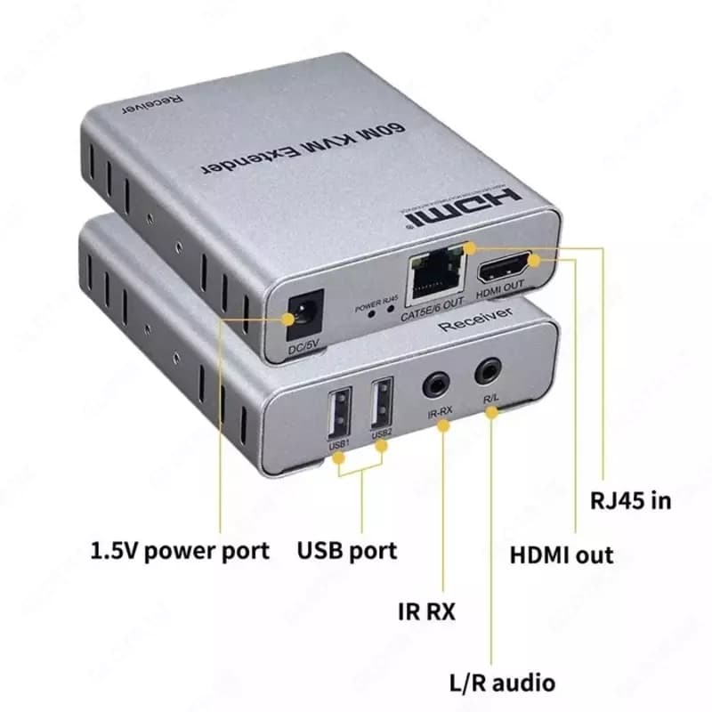 HDMI + USB удлинитель 60М 1080p, HDMI USB Extender 60M , Lan, Ethernet — 2