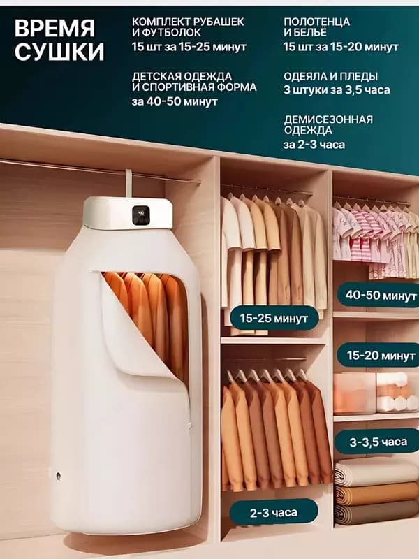 Электрическая сушилка, складная, 600Вт, максимальная нагрузка 10кг, 8 зон, с держателем для вешалок — 4