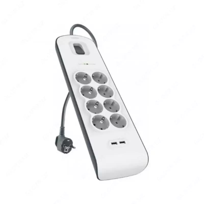Сетевой фильтр-удлинитель Belkin 8хSchuko, 2xUSB 2.4A, 16А c защитой от перенапряжения, 2м (BSV804vf2M) — 2