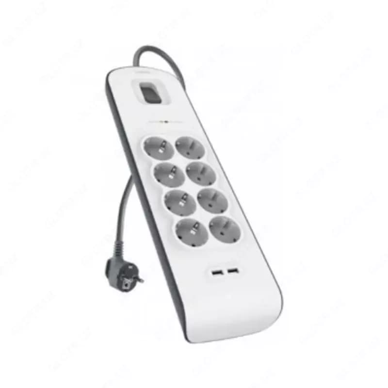 Сетевой фильтр-удлинитель Belkin 8хSchuko, 2xUSB 2.4A, 16А c защитой от перенапряжения, 2м (BSV804vf2M) — 1
