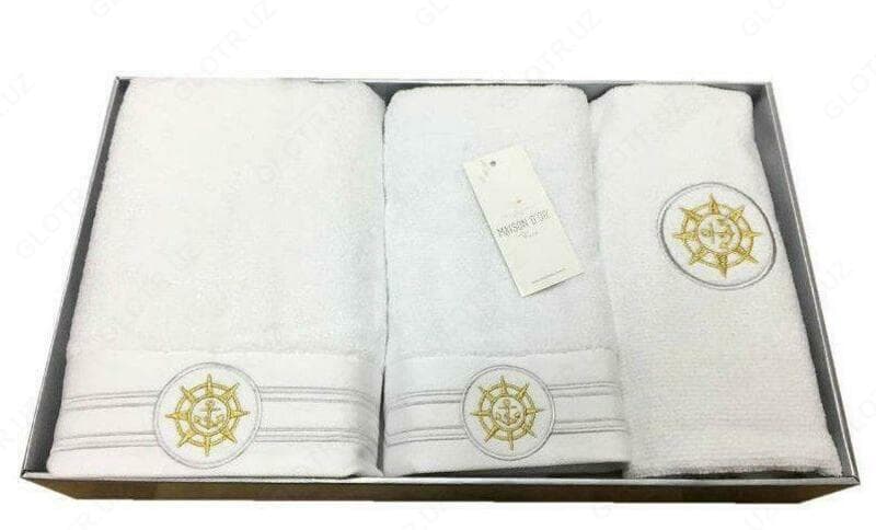 Набор полотенец с ковриком Maison Dor Elegance Marine (белый с золотой вышивкой) — 1