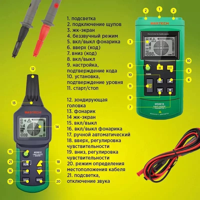 MS6818, Прибор (локатор) для поиска скрытой проводки, кабеля — 4