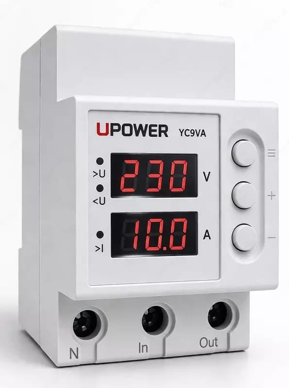 Реле напряжения с контролем тока "UPOWER" YC9VA, 1-63А, АС 230В — 1
