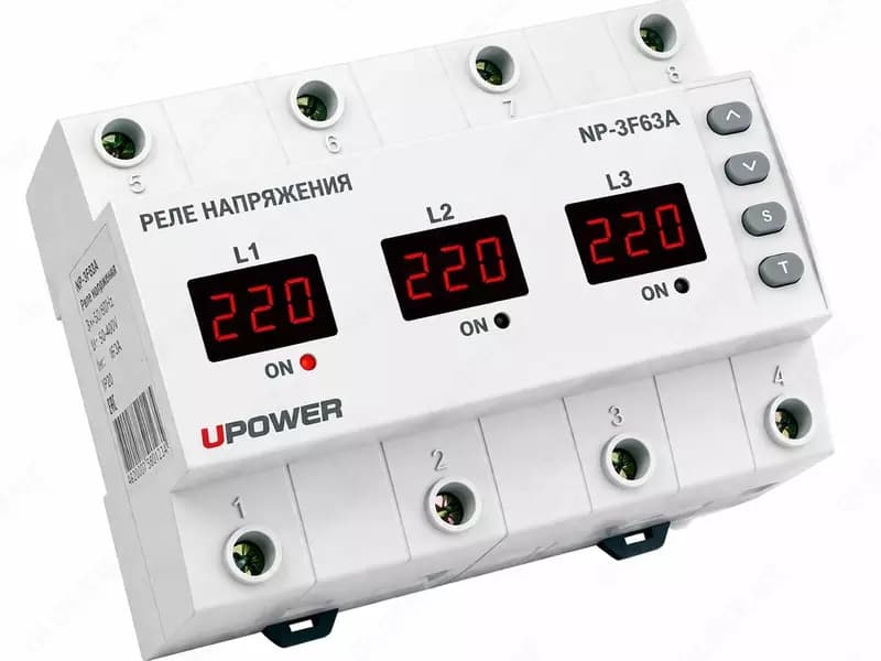 Реле напряжения "UPOWER" NP6-VA, 3 фазы, 63А, 140/280В — 2