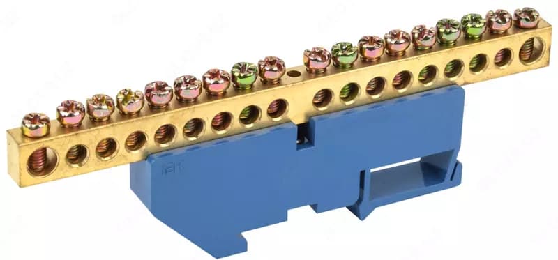 Шина N (на DIN-рейку) "UPOWER" серия НС, латунь, 10 отв., 2.5-10 мм2, d отв. 5.3 мм, 100А — 3