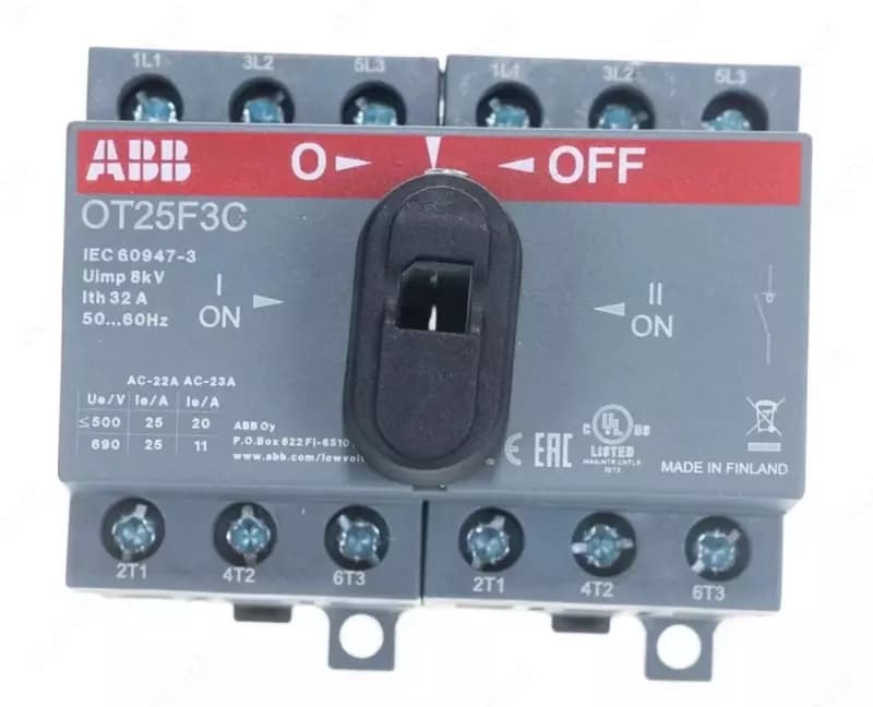 Рубильник реверсивный ABB OT25F3C 25А (20А AC23) 1SCA104863R1001 — 1