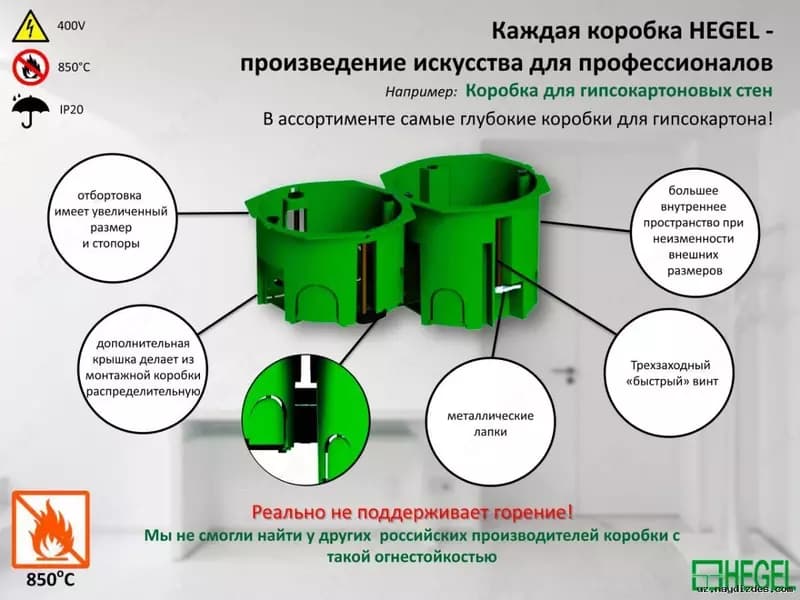 КУ-1205и 68 x 60 мм от HEGEL Подрозетник удлиненный для монтажа в гипсокартон с пепеходником — 2