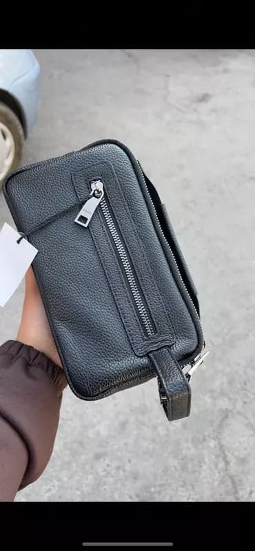 Мужская кожаная барсетка Hermes в чёрном цвете — 2