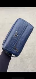 Мужская сумка Prada стиль (тёмно-синяя, крокодиловая экокожа)