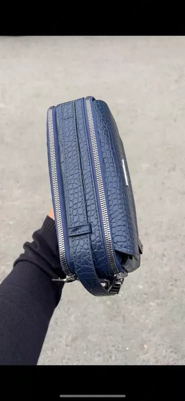 Мужская сумка Prada стиль (тёмно-синяя, крокодиловая экокожа) — 3