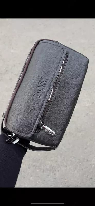 Мужская сумка Hugo Boss стиль (коричневая, экокожа) — 1