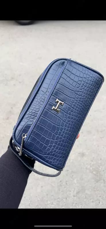 Мужская сумка Барсетка Hermès стиль (тёмно-синяя, крокодиловая экокожа) — 2