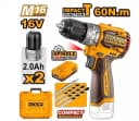 Аккумуляторный ударный бесщеточный шуруповерт INGCO CIDLI16682 INDUSTRIAL 16 В 60 Нм 22+1+1