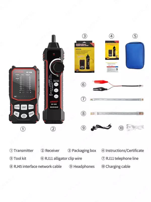 Noyafa NF-808 Многофункциональный сетевой кабельный тестировщик для теста и трассера RJ45 RJ11 — 2