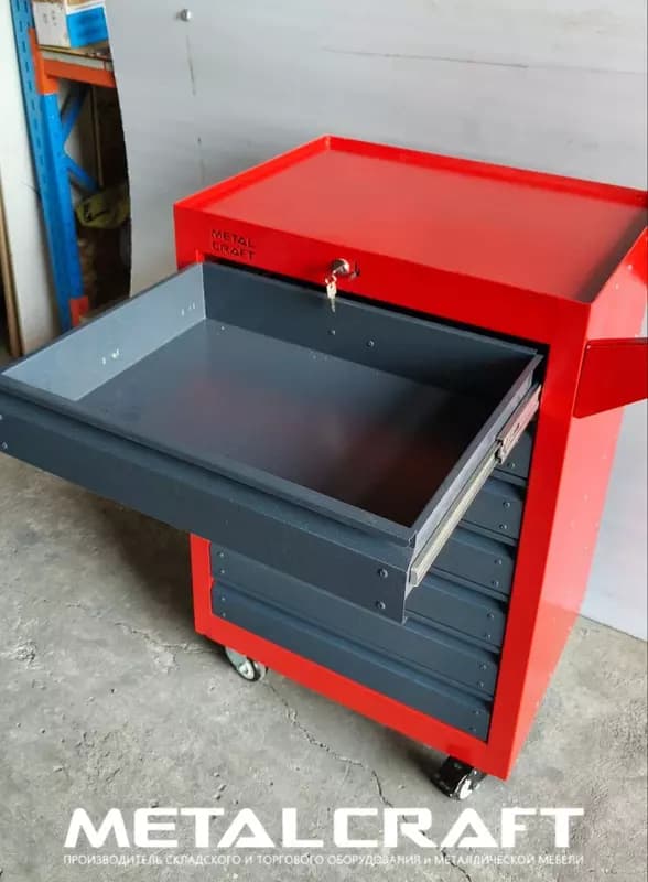 Инструментальная тележка (мобильная) "Metalcraft", металл, 940х600(770)х450 мм, 7 ящ. г/п до 50 кг (Серая/красная) — 2