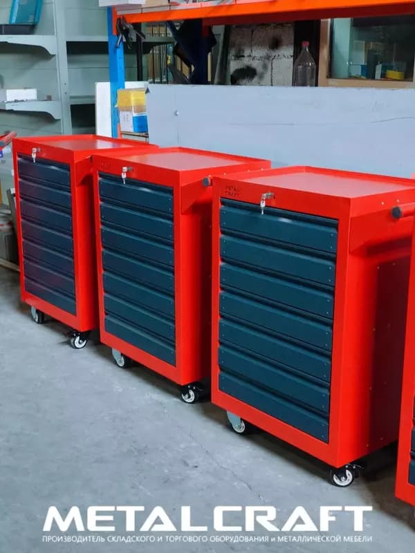 Инструментальная тележка (мобильная) "Metalcraft", металл, 940х600(770)х450 мм, 7 ящ. г/п до 50 кг (Серая/красная) — 5