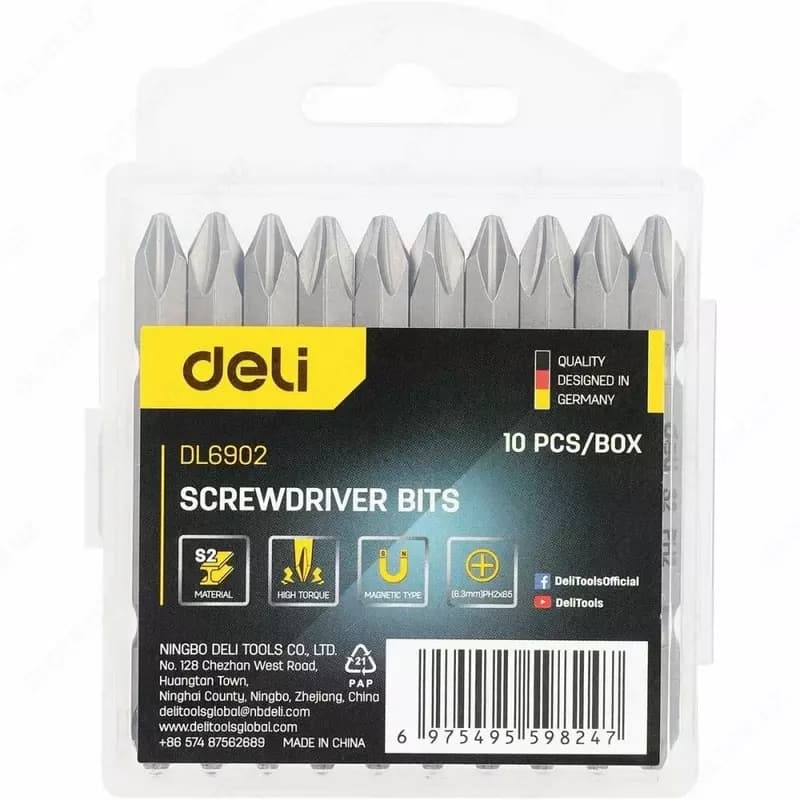 Биты в наборе 10шт PH2x65mm EDL6902 Deli — 1