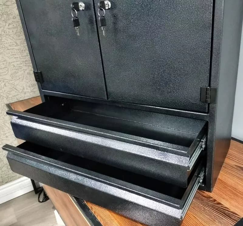 Металлический шкаф для инструментов (настенный) "Metalcraft" 2 секции, 2 выдв. ящика, перф. панель, 655×280×810 мм — 2