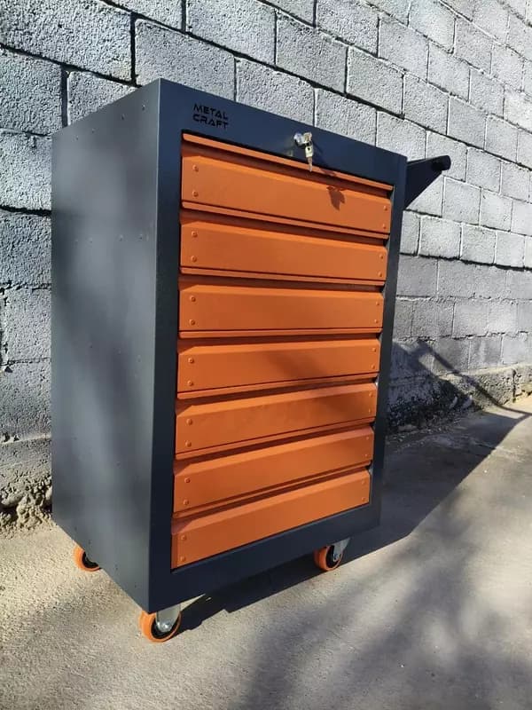 Инструментальная тележка (мобильная) "Metalcraft", металл, 940х600(770)х450 мм, 7 ящ. г/п до 50 кг (Серая/желтая) — 2
