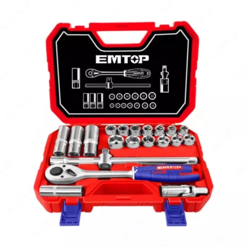 Набор торцевых головок ”Emtop” ESKT12211, 1/2 с трещоткой, 21 шт. — 1