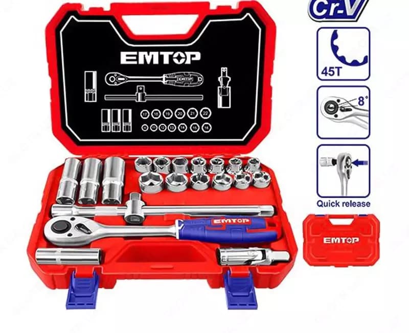 Набор торцевых головок ”Emtop” ESKT12211, 1/2 с трещоткой, 21 шт. — 2