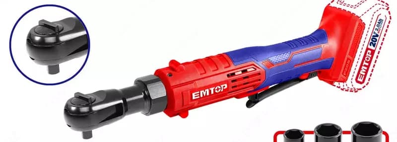Аккумуляторный трещоточный гайковерт ”Emtop” EDRL2060151, 3/8”, 20 В, 65Nm — 1