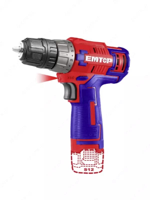 Аккумуляторная дрель-шуруповерт ”Emtop” ECDL12620, 12V, 0.8-10 мм, 45Nm — 1