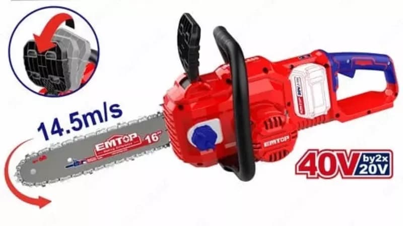 Аккумуляторная цепная пила ”EMTOP” ELGA40168, 16”, скорость 14.5 м/с, 40В — 1