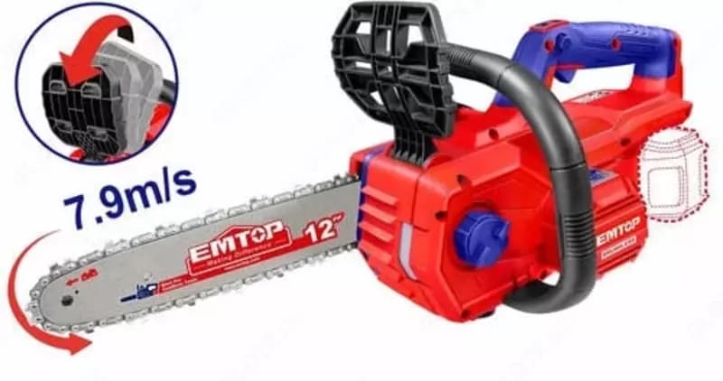 Аккумуляторная цепная пила ”EMTOP” ELGA20128, 12”, скорость 7.9 м/с, 20В — 1