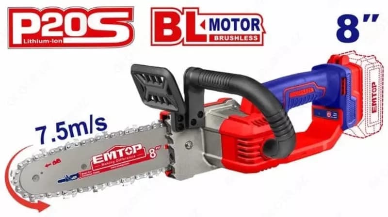 Аккумуляторная цепная пила ”EMTOP” ELGA2085, 8”, скорость 7.5 м/с, 20В — 2