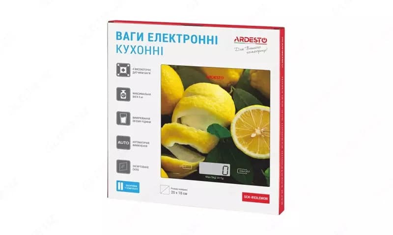 Весы кухонные Ardesto scales for kitchen Lemon 5кг, AAAx2 included, glass, colorful, SCK-893LEMON — 3