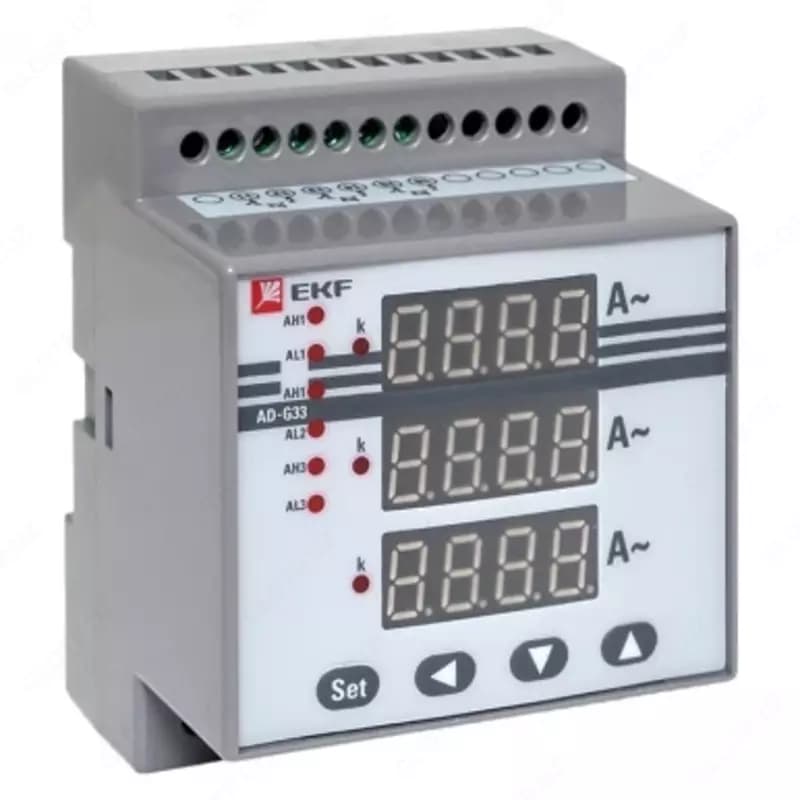 Амперметр AD-G33 цифровой на DIN трехфазный EKF PROxima (без поверки — 2