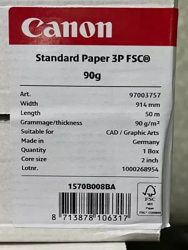 Бумага Canon STANDARD PAPER FSC 80 GSM 610 MM (арт. 4281V672) — стандартная офисная бумага для широкоформатной печати — 1