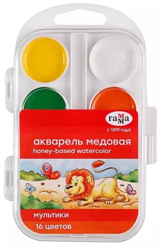 Акварель ”Гамма Мультики” медовая, без кисточки (16 цветов) Арт. - 211046_16 — 1