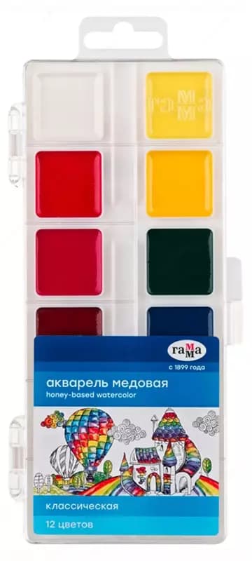Акварель ”Гамма Классическая” медовая, без кисточки (12 цветов) Арт. - 1009194 — 1