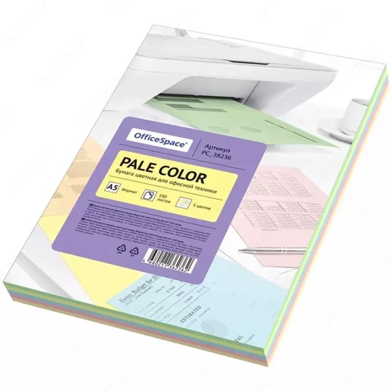 Бумага цветная OfficeSpace pale mix А4, 80г/м2, 100л. (5 цветов) — 1