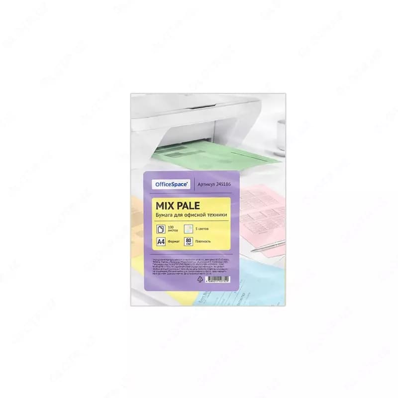 Бумага цветная OfficeSpace pale mix А4, 80г/м2, 100л. (5 цветов) — 2