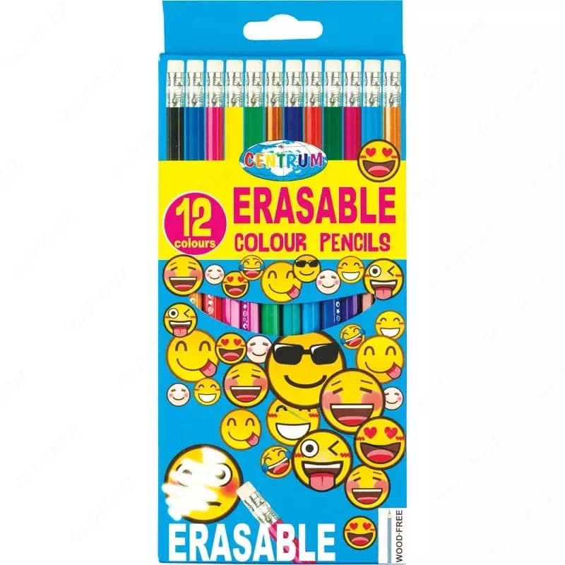 Карандаши цветные стираемые EMOJIDEX, пластиковые, с ластиком, 12 цв., Centrum — 2