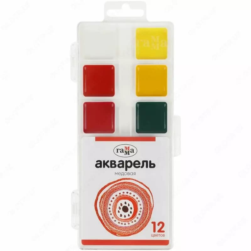 Акварель Гамма, медовая, 12 цветов, без кисти, пластик. упак., европодвес — 1