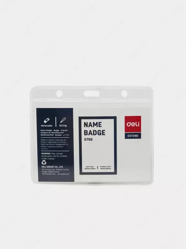 Бейдж горизонтальный Deli 5756, 95х68 мм, на шнурке — 1