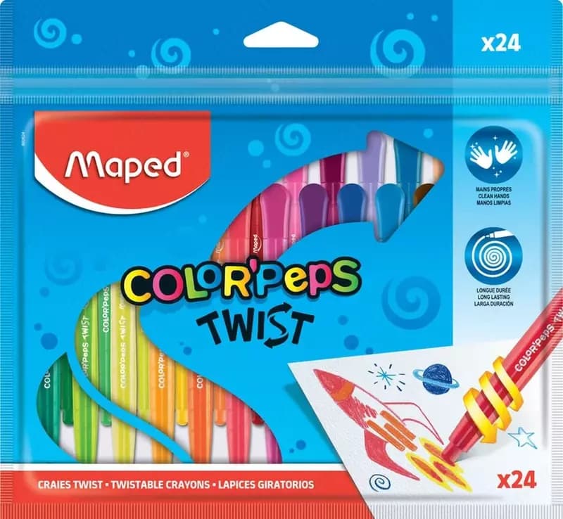 Мелки восковые Twist с выдвижным стержнем, 12 цветов — 2