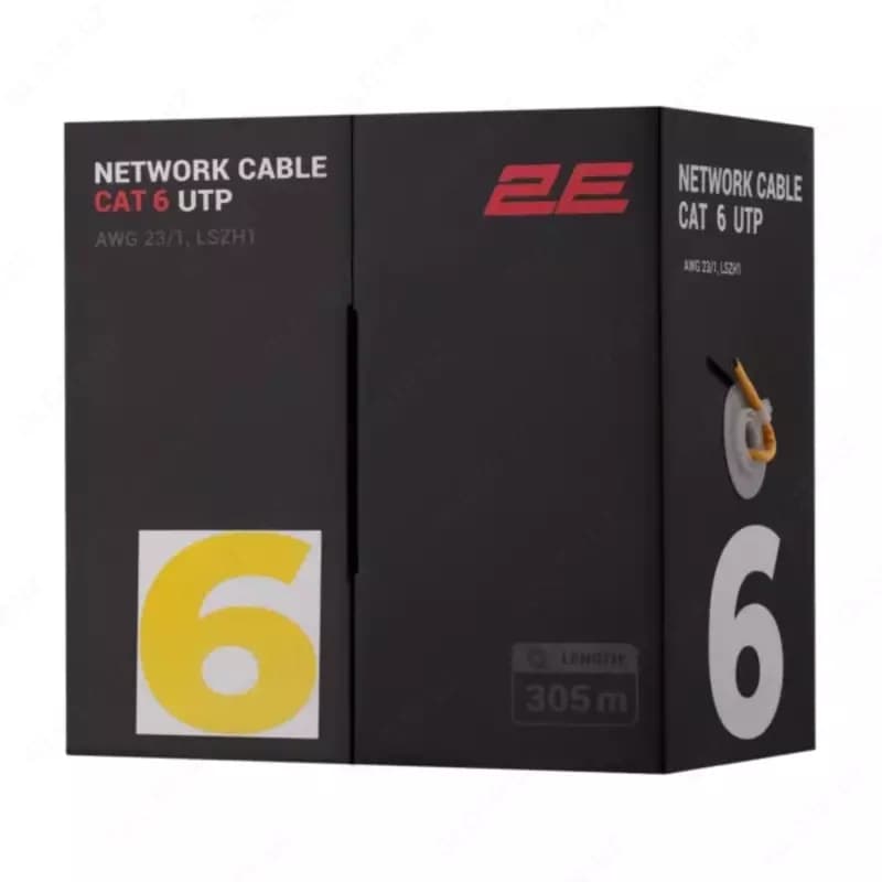 Сетевой кабель 2E CAT 6, U-UTP, 305м, AWG 23/1, LSZH-1, желтый арт (2E-CBL6EUTP-LSZH1-YLW) — 1