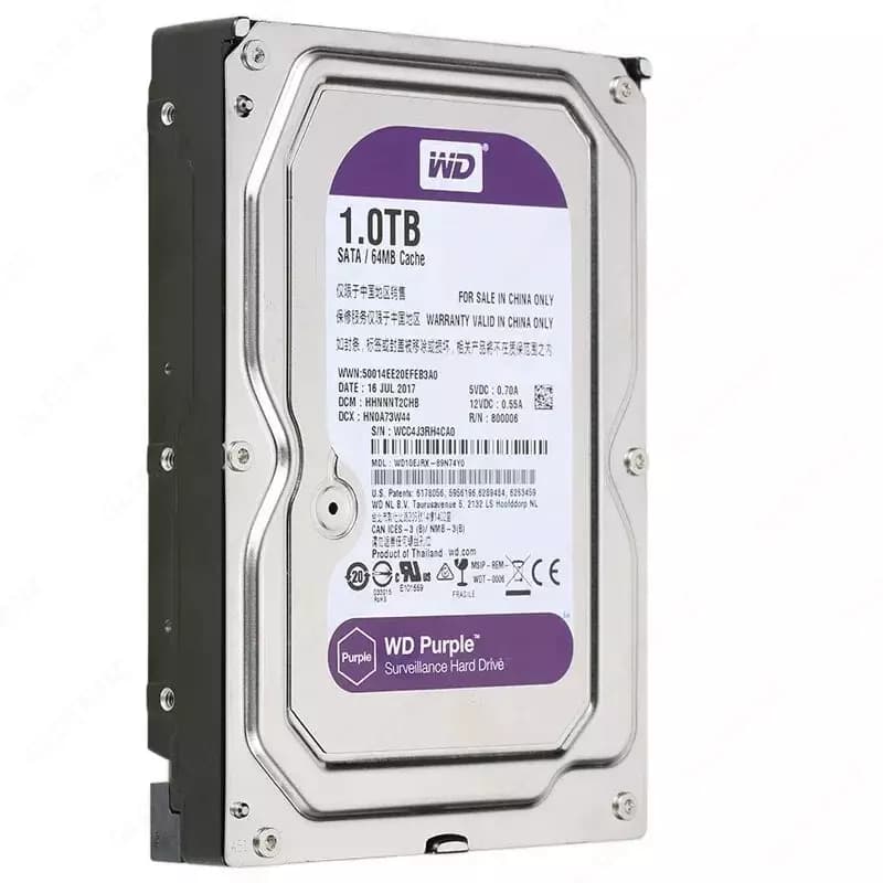 WD10PURX-78 WD Purple (Фиолетовый) 1TB HDD — профессиональный диск для видеонаблюдения, Hikvision (RES) — 1