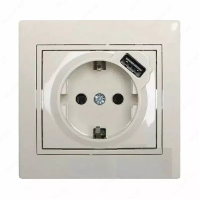 Одноместная розетка с USB-портом DC 5V 1A ”Dusel” Rich, 16А, 250 В (Silver) — 1