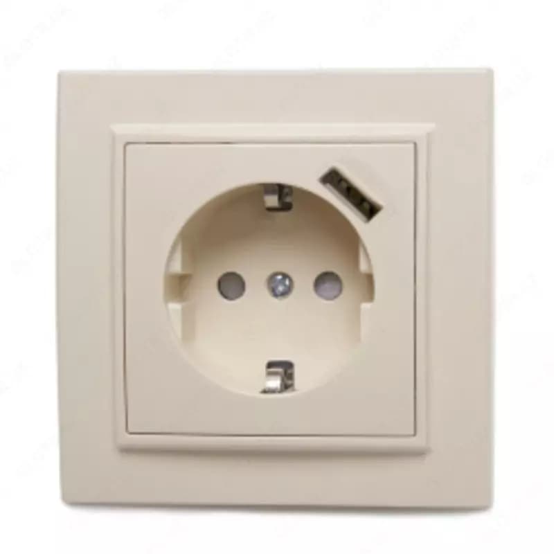 Одноместная розетка с USB-портом DC 5V 1A ”Dusel” Rich, 16А, 250 В (Coffee) — 1