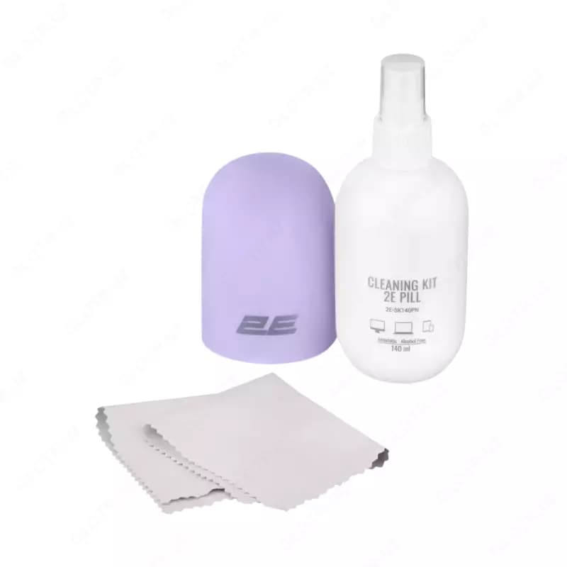 Чистящий набор / Cleaning kit 2E PILL for office equipment (liquid 140ml, whipe 20cm), white-lilac,2E-SK140LC — 1