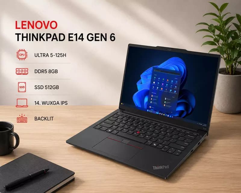 Ноутбук LENOVO THINKPAD E14 GEN 6 / ULTRA 5-125H / DDR5 8GB / SSD 512GB / 14. WUXGA IPS / BACKLIT — 1