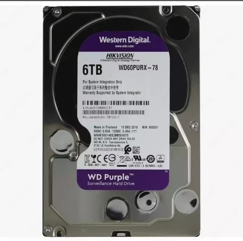 WD60PURX-78 WD Purple (Фиолетовый) 6TB HDD — профессиональный диск для видеонаблюдения, Hikvision (RES) — 1
