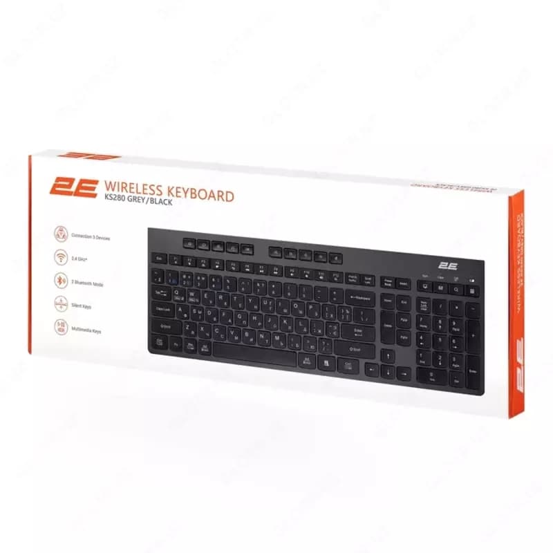 Беспроводная клавиатура 2E Keyboard membrane KS280 120key, WL/BT, EN/UK/RU, silent, black-grey 2E-KS280WBGR_AK — 3