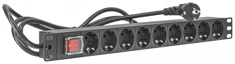 SNR-PDU-09S-1 - Блок электрических розеток на 9 гнезд Schuko, шнур питания 2 м с вилкой Schuko — 1